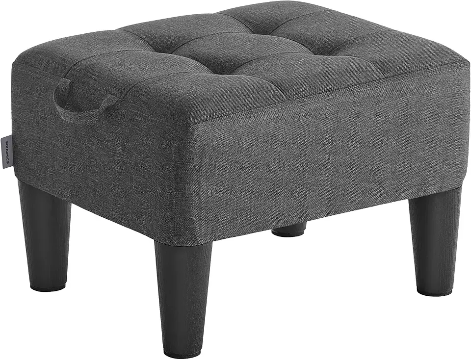 Foot Stool, Small Linen-Look Fabric Ottoman with Thick Cushion