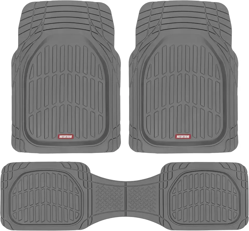 Motor Trend FlexTough Floor Mats for Cars, Gray Deep Dish All-Weather Mats, Waterproof Trim-To Fit Automotive Floor Mats for Trucks SUV, Universal Liner Car Accessories