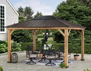 Gazebo in legno di cedro BRURI - 336 cm x 394 cm, antracite