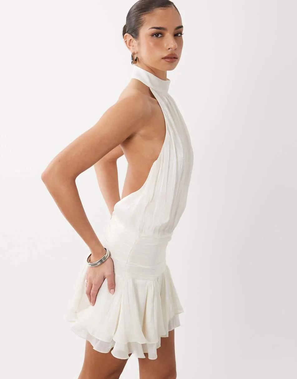 Gina Tricot halter neck frill mini dress in white