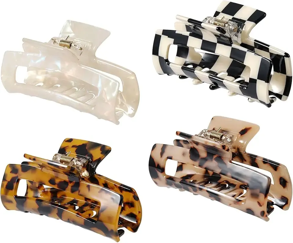 4Pcs Hair Claw Clips, Acetate Hair Banana Barrettes, French Butterfly Jaw Clips, Mermaid Color Crab Hairpin, Leopard Print Stylish Hair Accessories for Women Girls (4 Pcs)