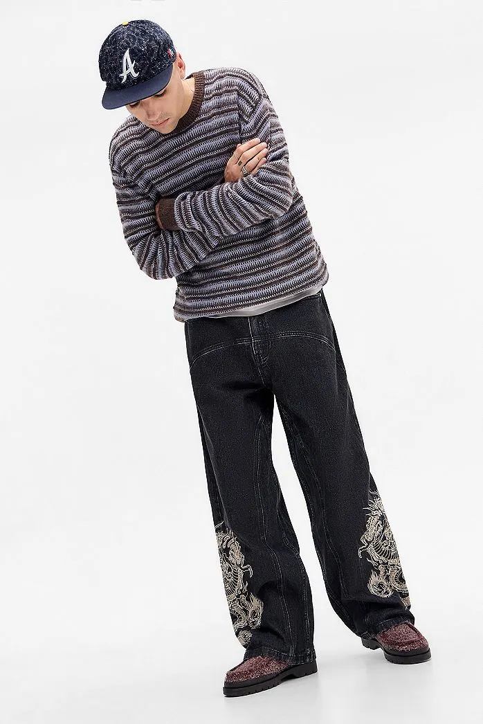 Ed Hardy Jeans neri a gamba dritta con pannelli