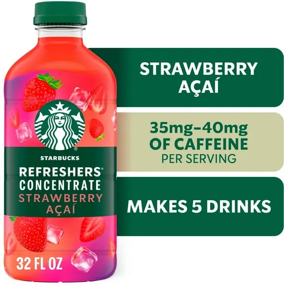 Starbucks Refreshers Concentrate Strawberry Acai, Refreshing Drink, Cold Drinks 32 fl oz