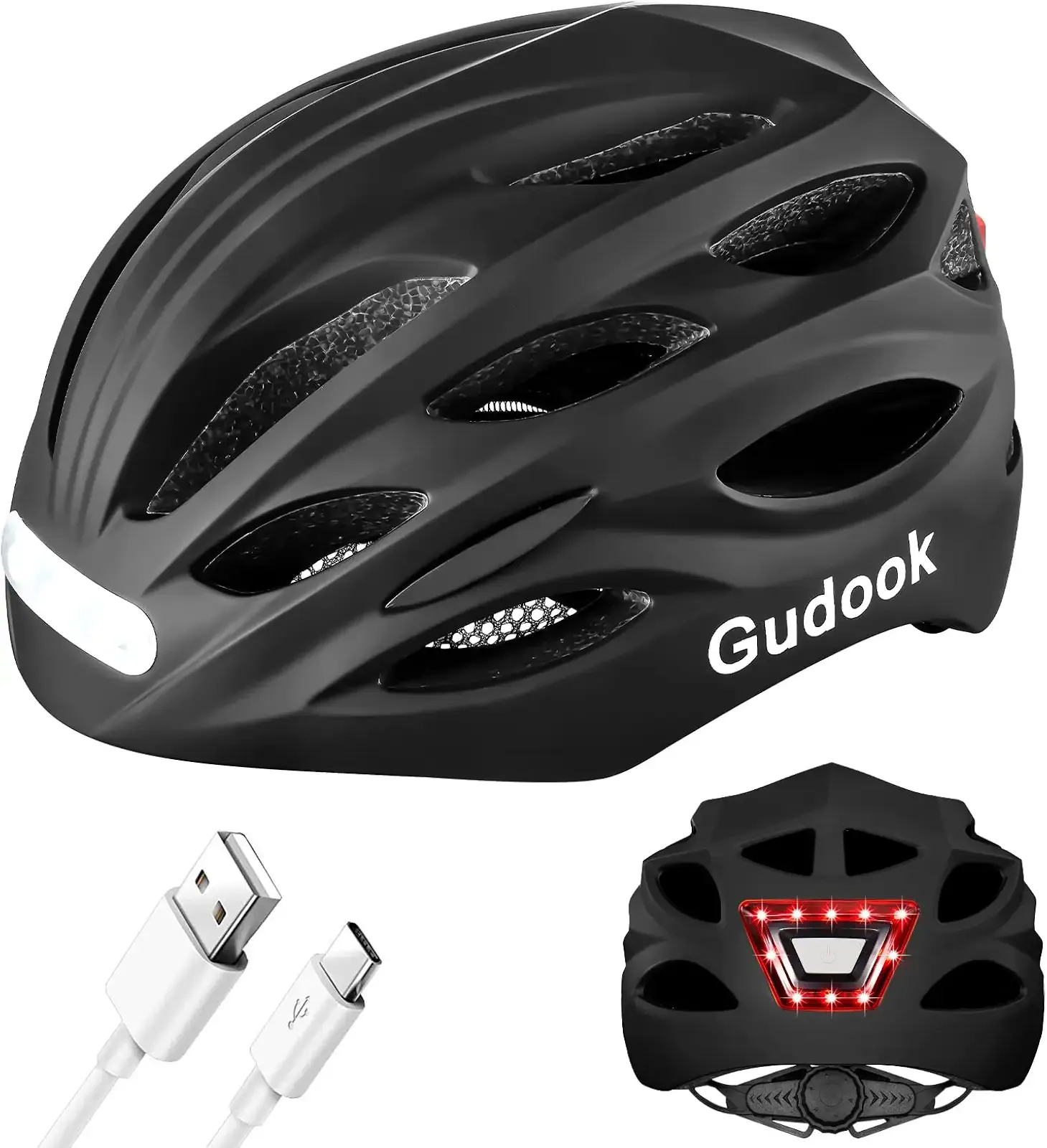 Bike Helmet Adult Men & Women with Rechargeable Front and Rear LED Light | Bicycle Helmets for Road Cycling Urban Commuter Mountain Biking Lightweight Comfortable Casco para Bicicleta