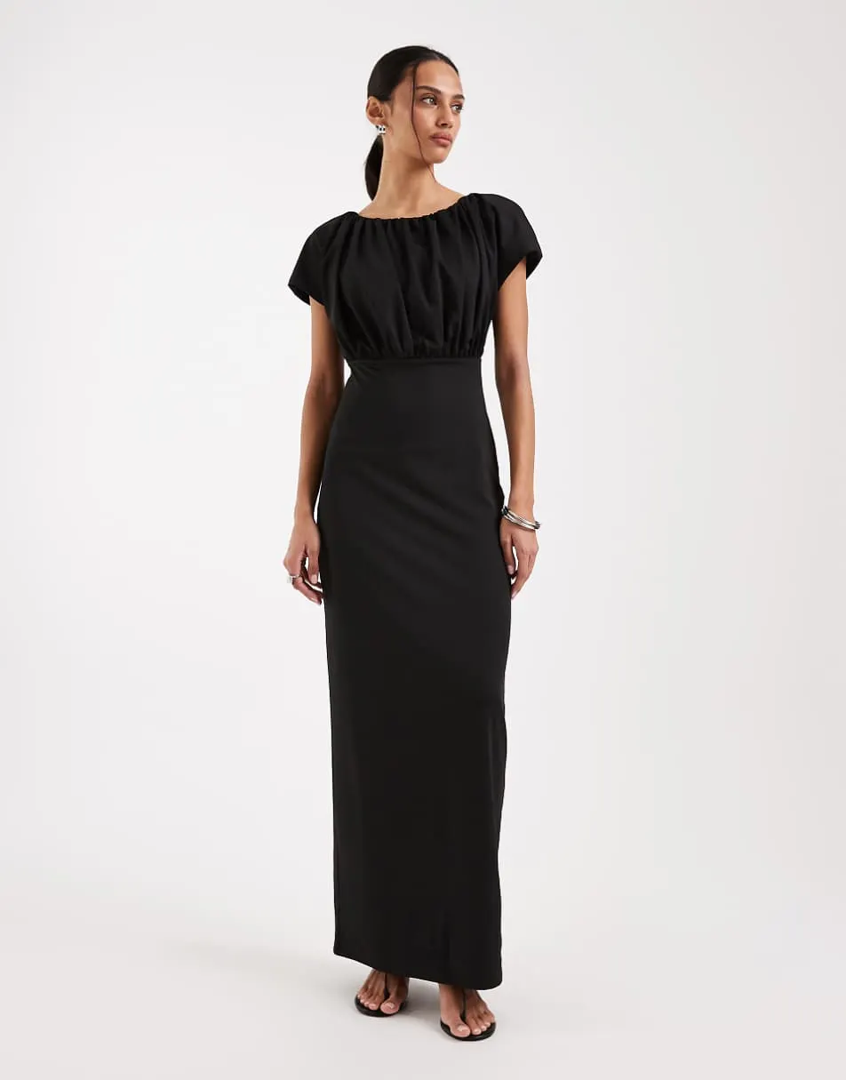 4th & Reckless soft jersey drape top tie open back detail bodycon maxi dress in black