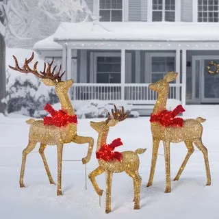 Gold Deer Family LED with Twinkle Lights, Set of 3