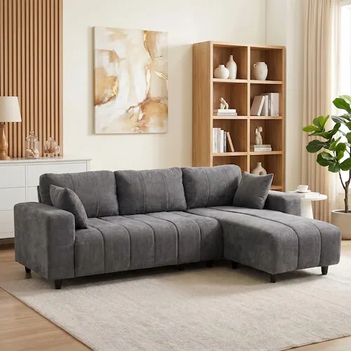 Sectional Sofa with Integrated Seat, Chaise Lounge, Grey