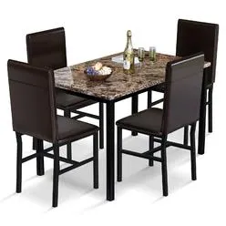 AWQM 5 Piece Dining Table Set for 4,Faux Marble Kitchen Table and Chairs for 4, Mode...