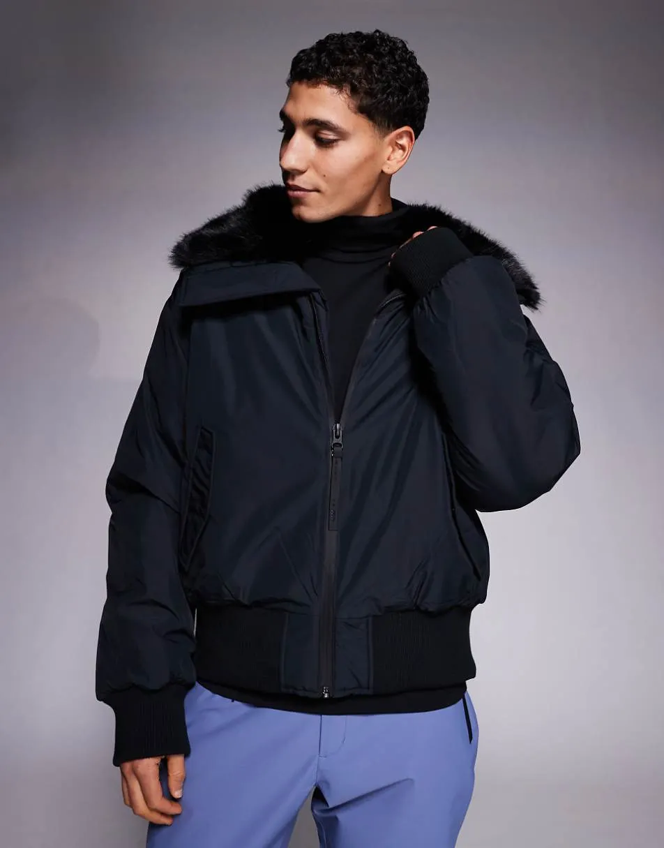 ASOS 4505 Ski bomber jacket with faux fur collar in black