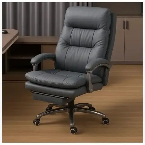 Silla Oficina Gerencial Asiento De Cuero Pata Acero Premium