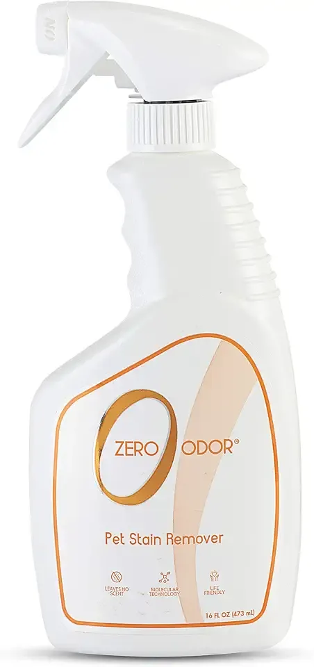 Zero Odor Pet Stain Remover & Odor Eliminator Spray for Carpet, 16 oz | For Dog and Cat Urine, Vomit and Feces on Carpet, Upholstery, Mattress, Pet Beds and Hard Floors, 400+ Sprays