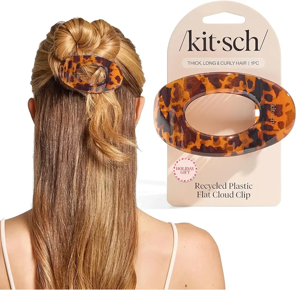 Kitsch Large Flat Claw Clips for Women - Stylish Flat Hair Clips, Strong Hold for Thick & Fine Hair | Non-Slip for Secure, Comfortable All-Day Wear | Ideal Gifts for Women - Tortoise Design