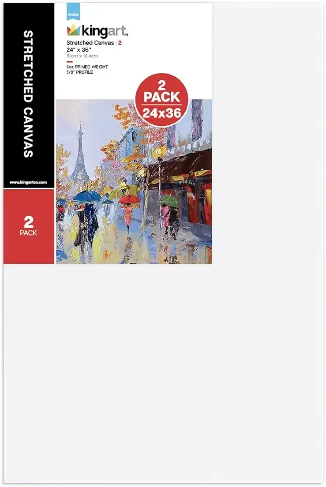 KINGART Large White 24" x 36" Stretched Artist Canvas, Pack of 2, Gesso Primed - 100% Cotton Rectangular Canvases, 5/8" Profile, Art Supplies for Oil and Acrylic Painting