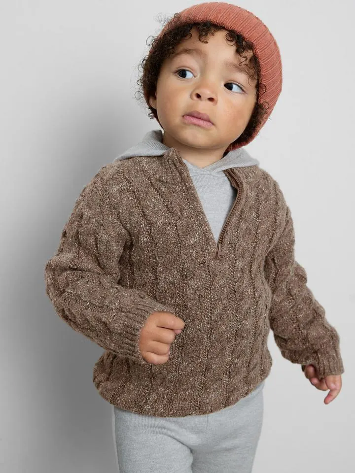 0-36 mois | Pull en maille torsadée à col zippé