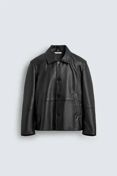 REGULAR FIT FAUX LEATHER OVERSHIRT
