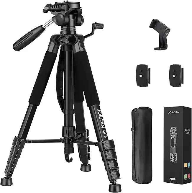 JOILCAN Tripod Camera Tripods, 74" Tripod for Camera Phone Video Recording, Heavy Duty Cameras Tripod Stand, Professional Travel DSLR Tripods Compatible with Canon iPhone, Max Load 15 LB
