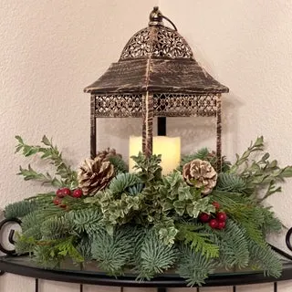 Candle Lantern Centerpiece with Fresh Greens