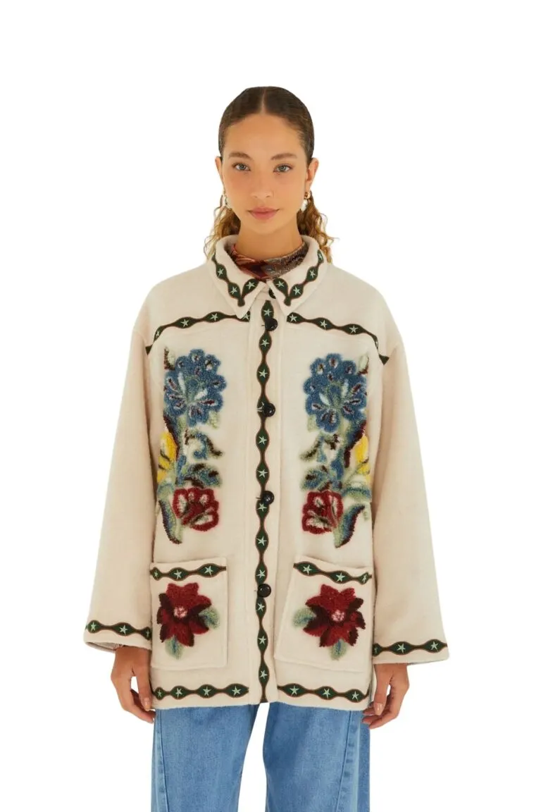Lunar Boho Buttoned Fleece Coat - Beige