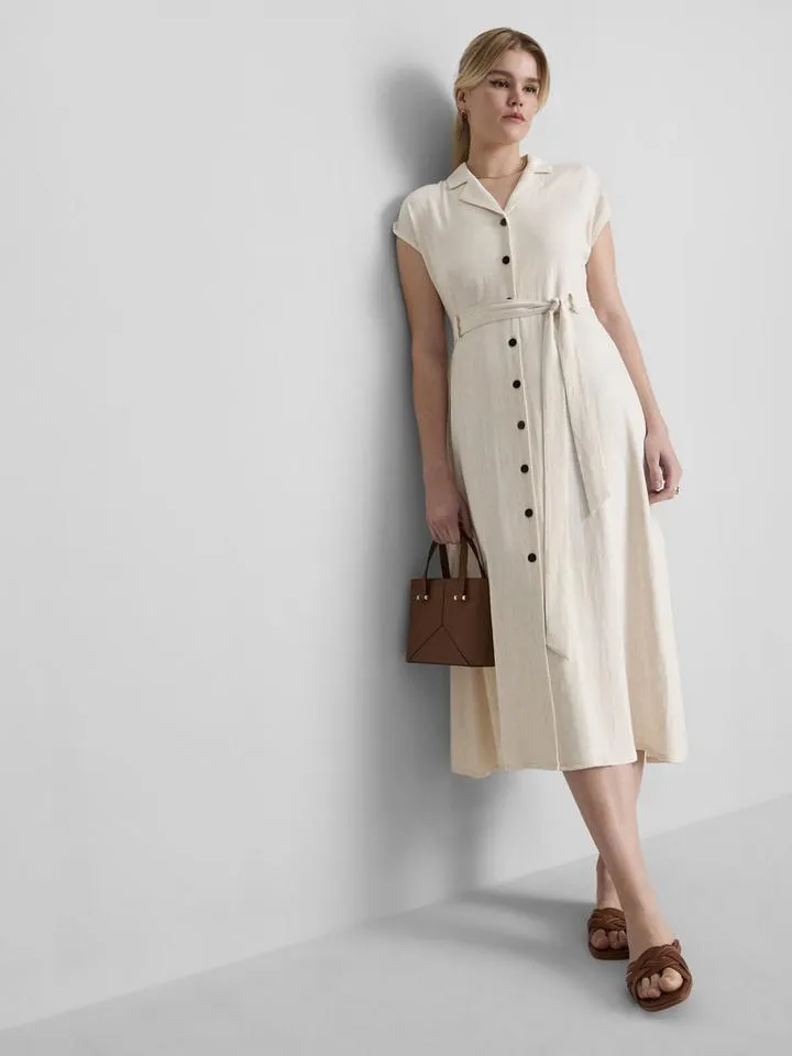 Robe chemise mi-longue à manches courtes