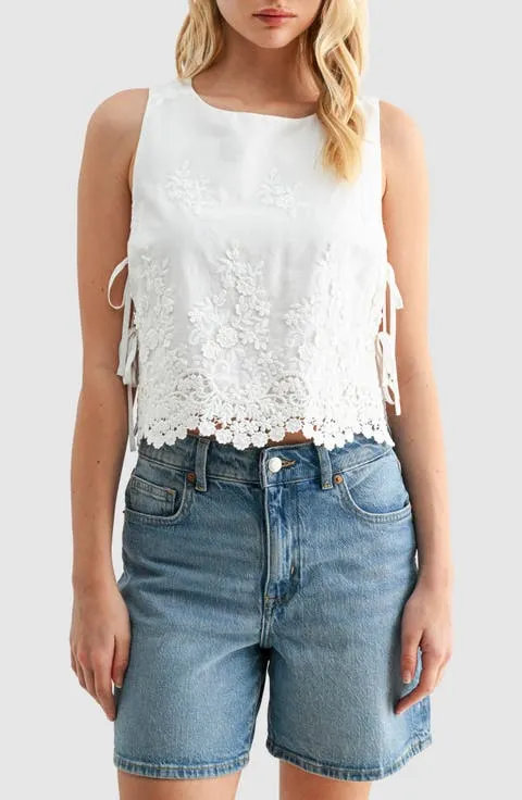 Eyelet Embroidered Side Tie Cotton Tank