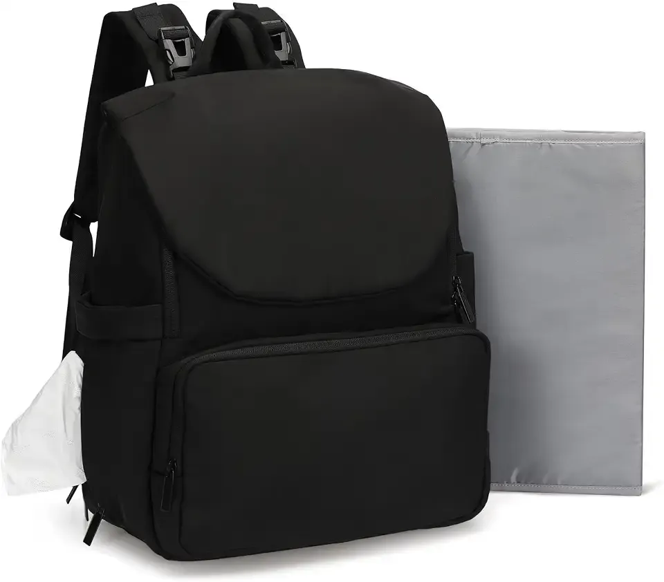 Hynes Eagle Diaper Bag Backpack & Baby Bag, 26L with Changing Pad, Black