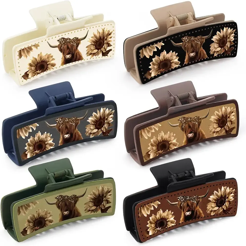 CiyvoLyeen Highland Cow Hair Claw Clips Western Leather Hair Clips