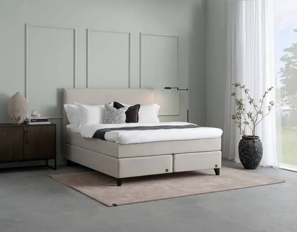 Odel® Bre kontinentalseng 160x200 Tekstil Dovre kritt, medium/fast liggekomfort, med Odel 35 overmadrass