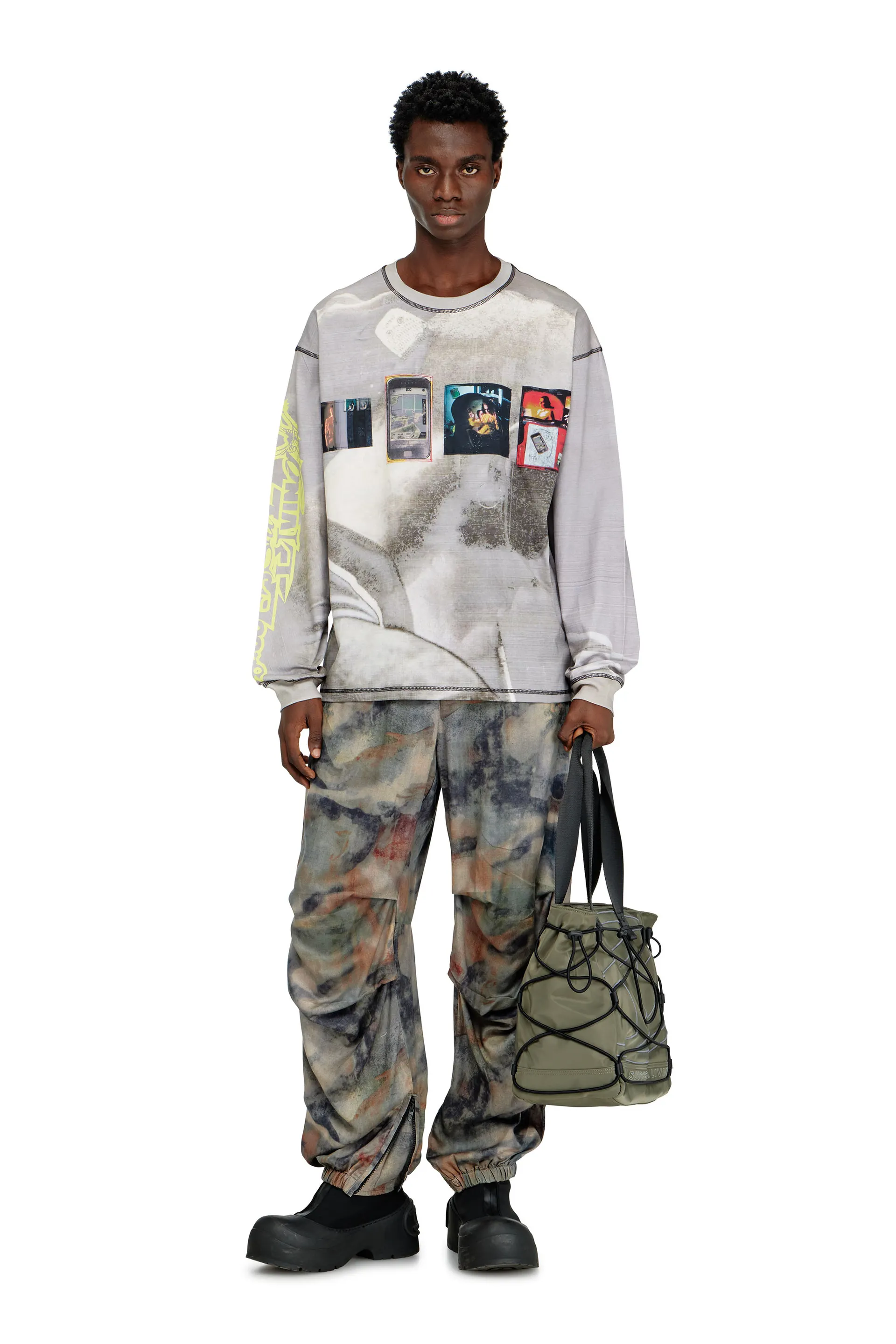 Long-sleeve T-shirt with all-over print and patches