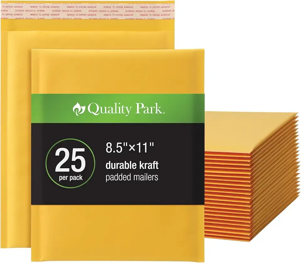 Quality Park Bubble Mailers, 8.25 x 11 Inch, Kraft Padded Envelopes, Durable Brown Shipping Envelopes, Self Seal Closure, 25 Per Box (QUA85759)