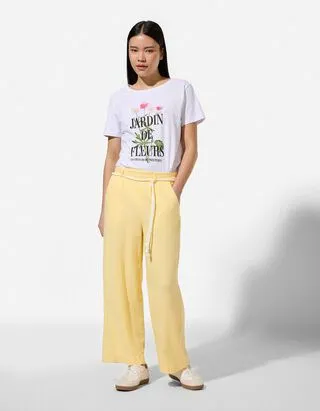 Pantaloni culotte - Effetto lino - Giallo chiaro