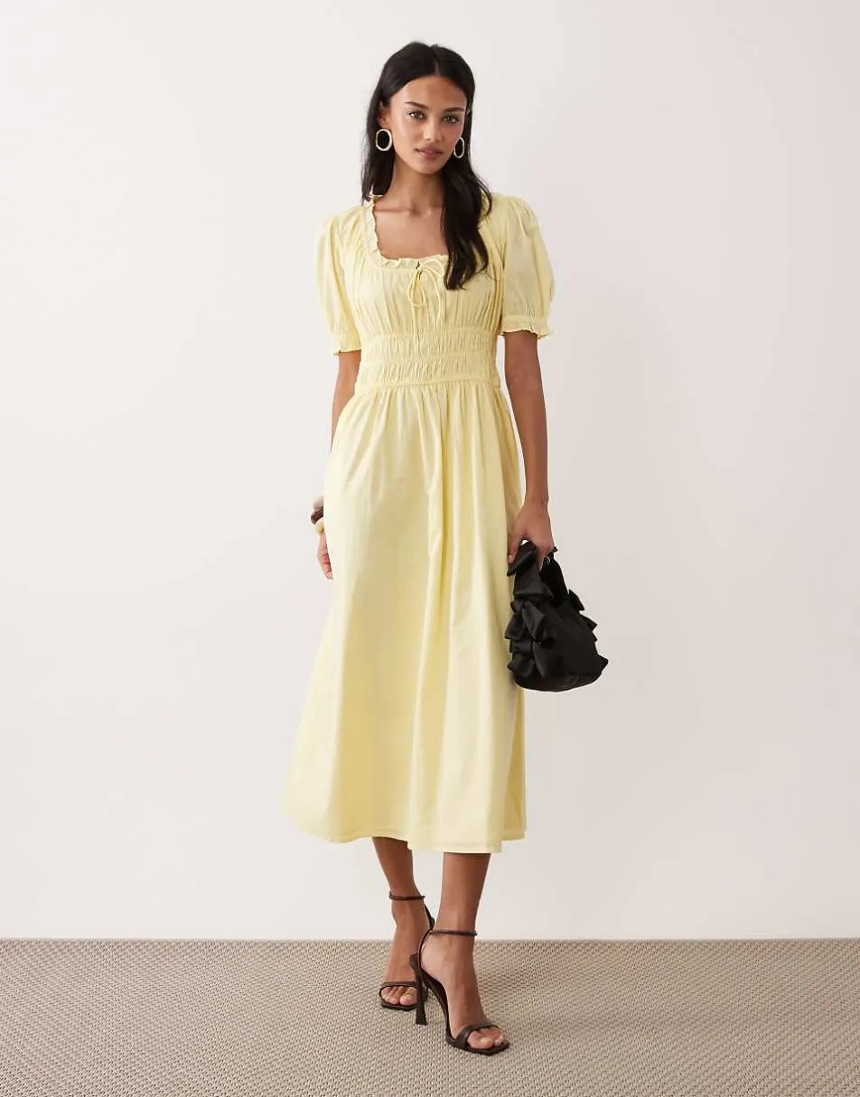 Nobody's Child Tula midi dress in lemon yellow