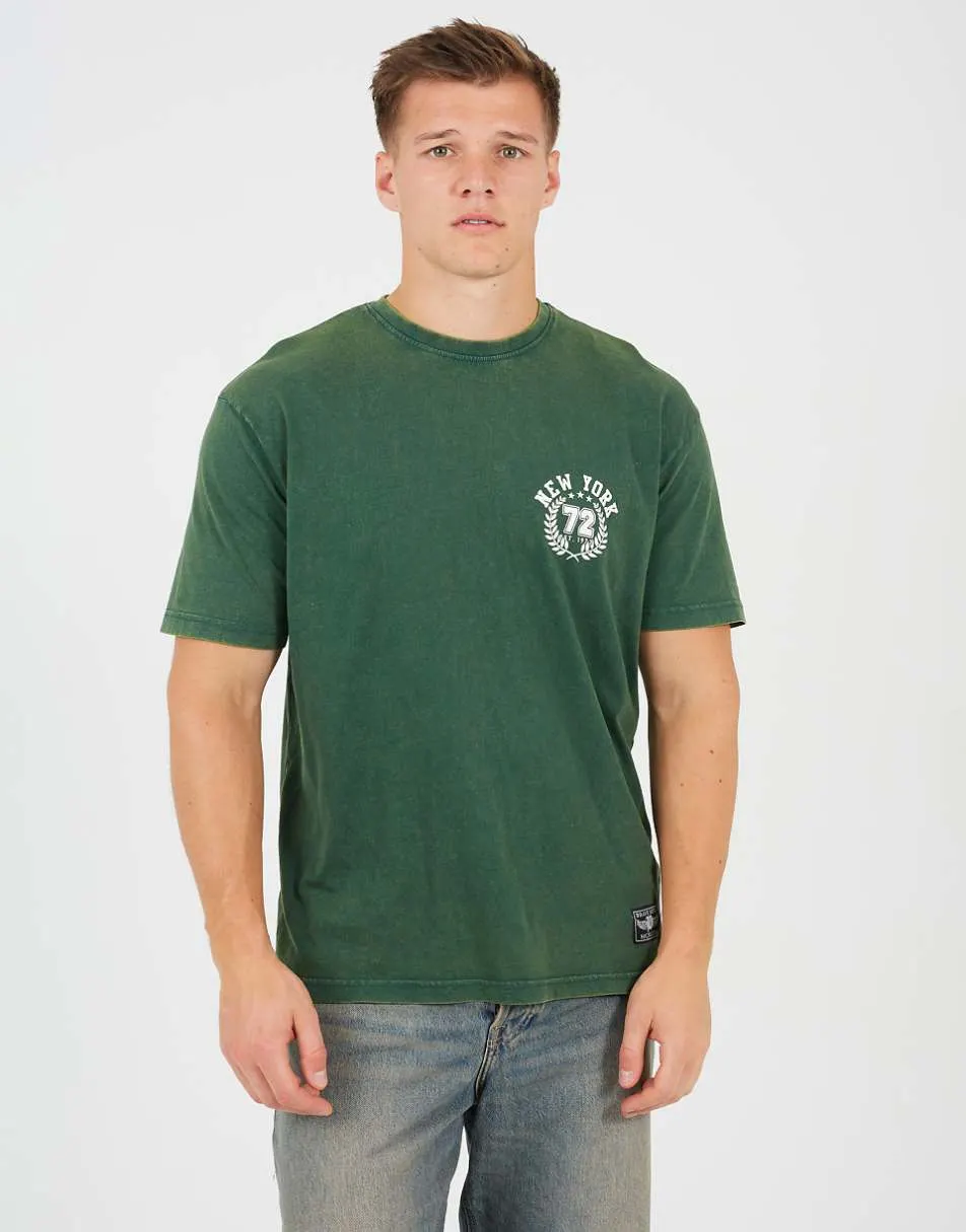 Brave Soul Cotton acid wash crew neck graphic t-shirt in green