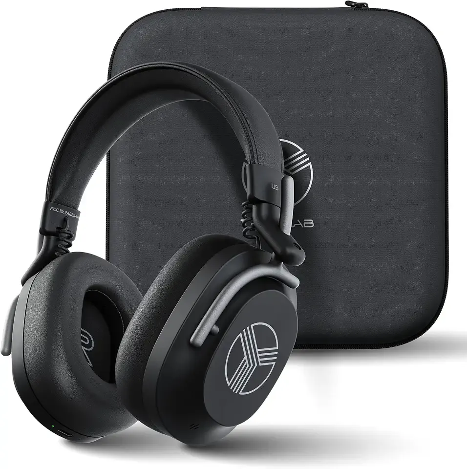 TREBLAB U5 Active Noise Cancelling Headphones Over-Ear, Wireless Bluetooth 5.3 Headphones with Mic, 65-Hr Battery, Hybrid ANC, Multipoint, Deep Bass, IPX4, Foldable for Travel, Work, Commute, Gym