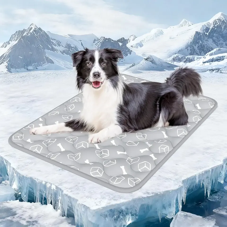 Rywell Dog Cooling Mat 2.0, Elegant Grey, 44"*32" Thick & Durable Cooling Mat for Extra Large Dogs, Extended Cooling with Waterproof & Color-Changing Arc-Chill Fiber (Q-Max>0.5), Ideal for Summer