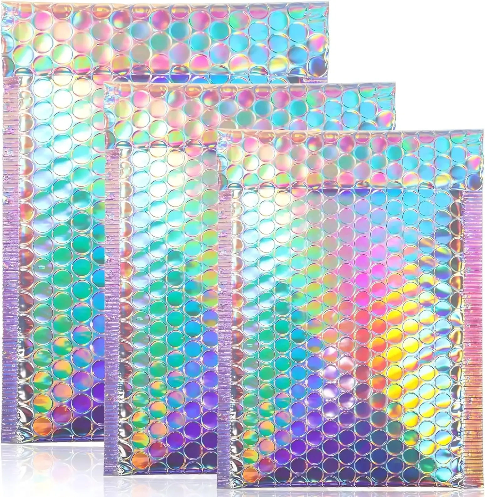 50 Pieces Bubble Mailers 3 Sizes Self Seal Adhesive Poly Mailers Metallic Foil Glitter Padded Shipping Bubble Envelopes for Valentine Mailing Packing Small Business (Rainbow Color)