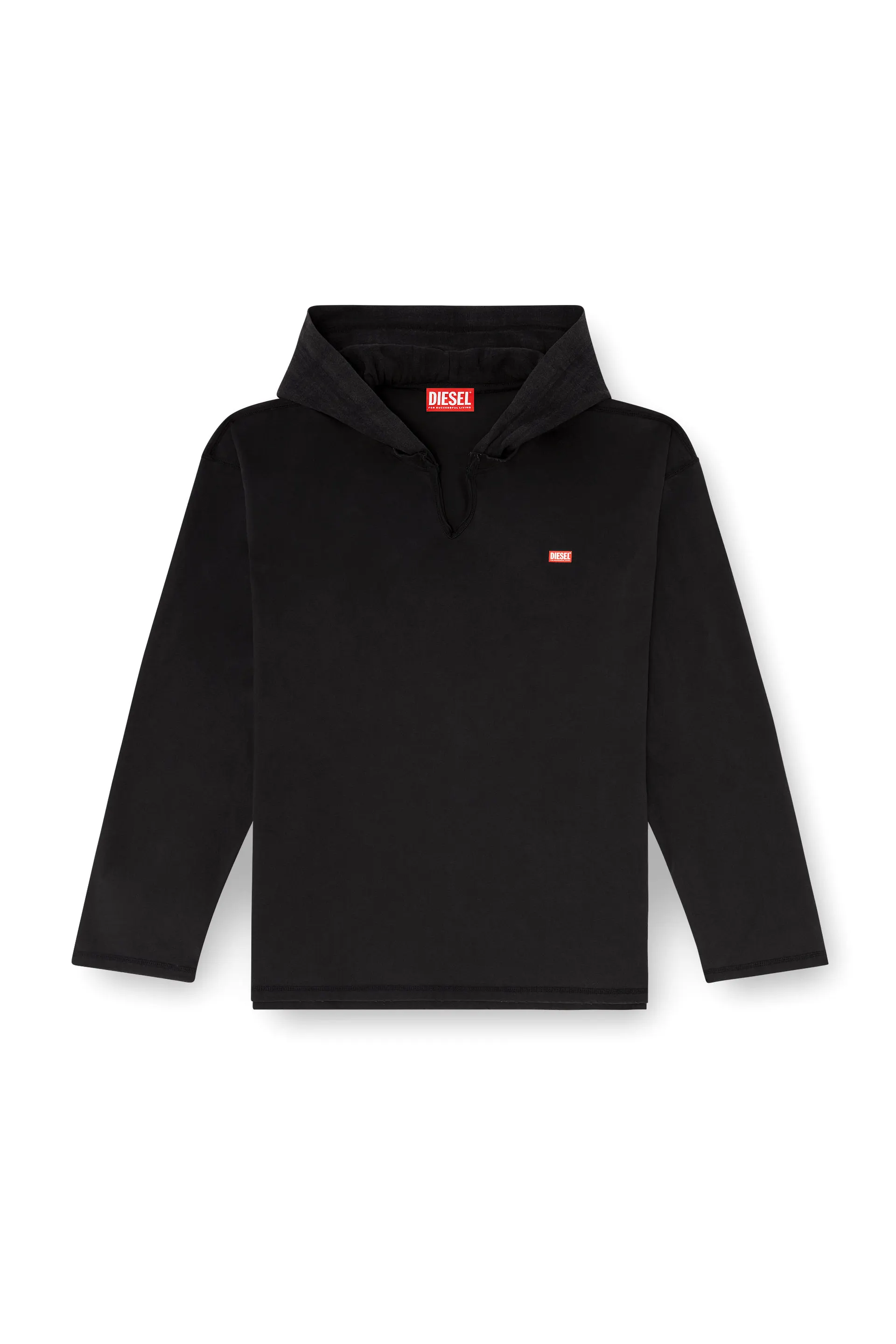 Long-sleeve T-shirt with flannel hood