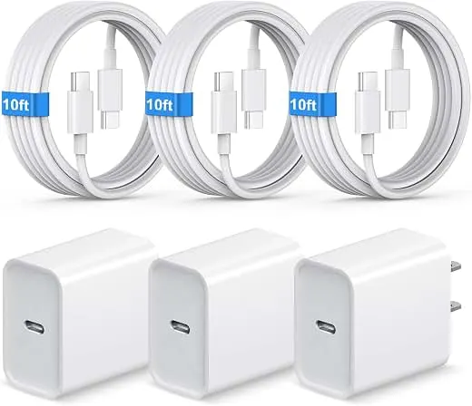 iPhone 18 17 16 15 Charger Fast Charging 10FT Extra Long Cord USB C Charger | 3 Pack Type C Chagrers Compatible with iPhone 18/18 Pro/18 Pro max/iPhone Duo, iPhone 17/16/15 Series, iPad Pro, Android iPhone 18 17 16 15 Charger Fast Charg…