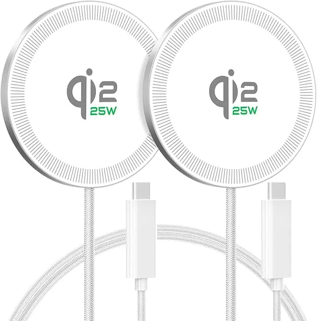 25W Magnetic Wireless Charging Pad: Qi2.2 Qi2 MagSafe Fast Charger for iPhone Air 17e 17 16 15 14 Pro Max, Samsung Galaxy S26 S25, Google Pixel 10 & AirPods, Gift Ideal for Desk Travel (White, 2 Pack)