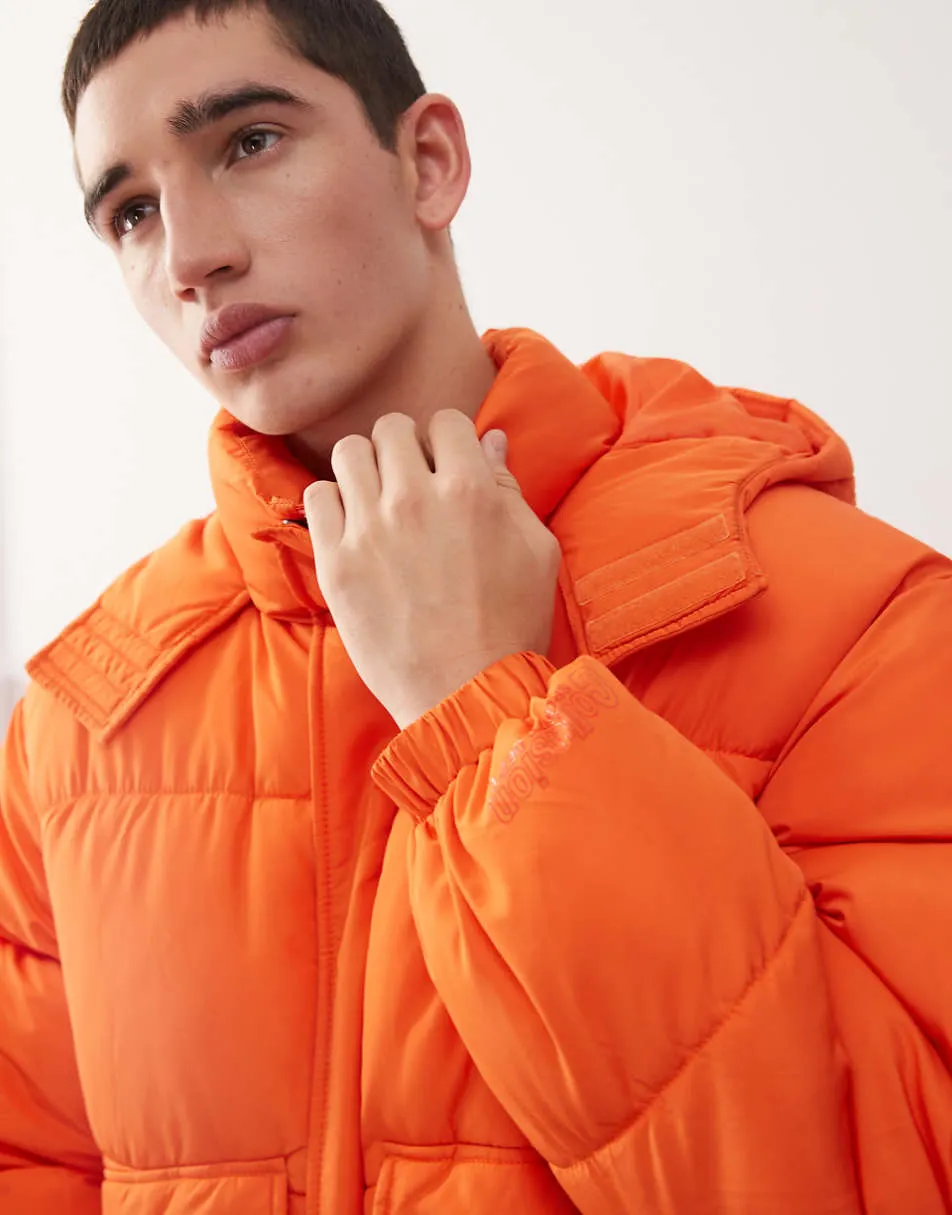 COLLUSION Unisex puffer jacket with hood in orange