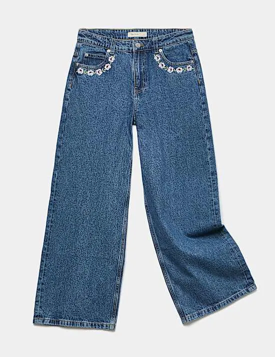 Denimjeans mit geradem Bein und Stickerei auf der Tasche (6–16 Jahre)