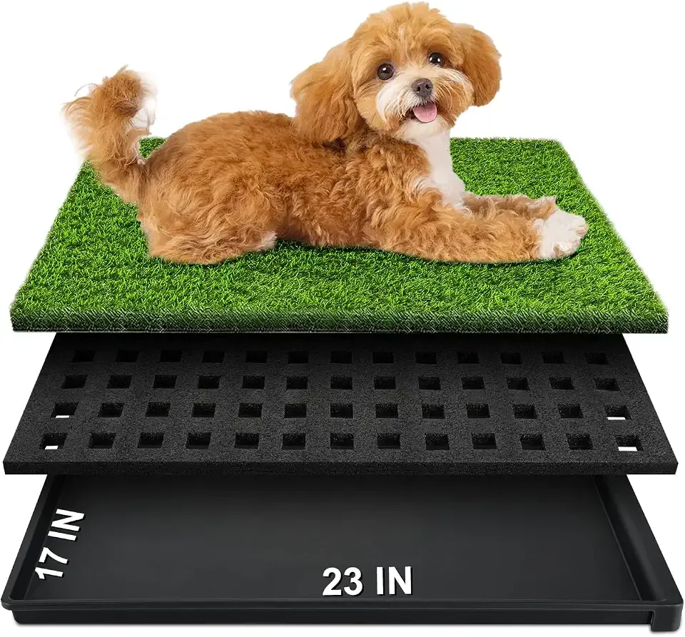 Dog Grass Pad with Tray, 23''X17'' Large Artificial Turf Grass Potty, Reusable Puppy Pee Pads for Dogs, Portable Dog Litter Box for Indoor/Outdoor Potty Training Toilet