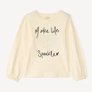T-shirt manches longues fille avec perles et fantaisie
