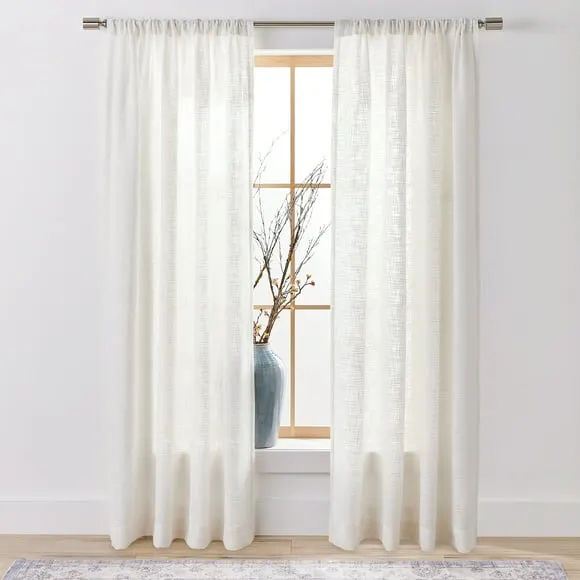 Better Homes & Gardens Woven Slub Rod Pocket Light Filtering Curtain Panel, 1-Piece, White, 52" W x 108" L