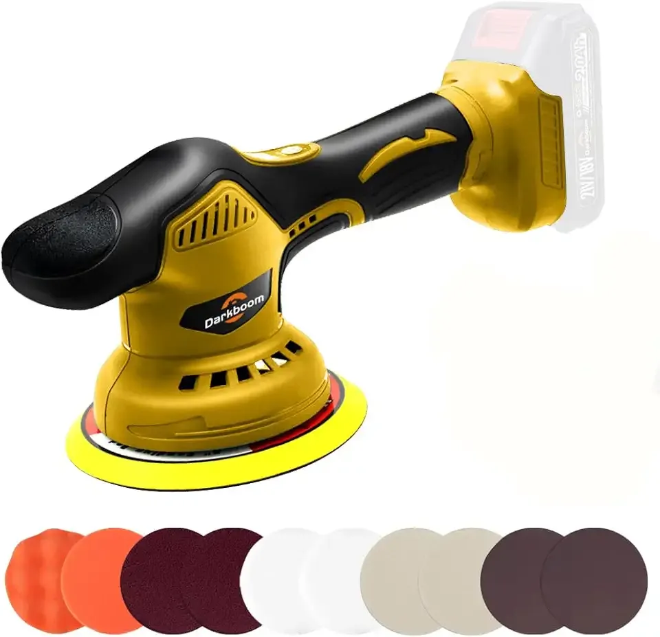 Cordless Buffer Polisher 6 inch with 8 discs for polishing, fits Dewalts 20V battery and 6 variable speed from 2200RPM to 5500RPM cordless sander, for Car Detailing/Polishing