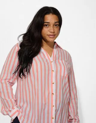 Camicia blusata - Righe - Arancione