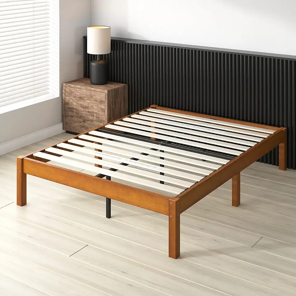 Ellie 14 Inch Queen Bamboo Platform Bed Frame, Wood Slat Support, No Box Spring Needed, Easy Assembly, Brown