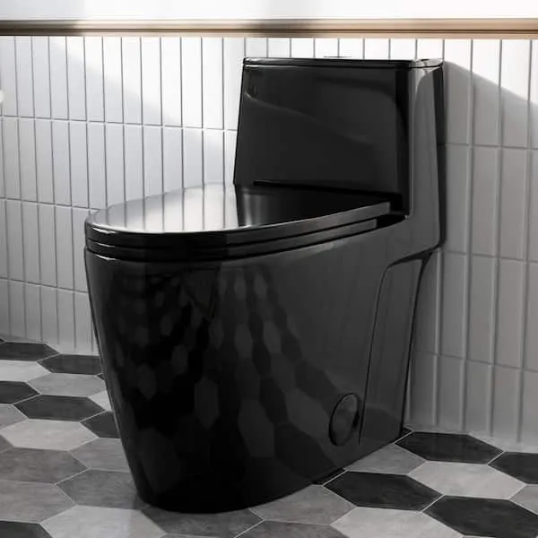 17.​3 in.​ Elongated Black One-​Piece Toilet with Rimless Swirl Flush, ADA Height Toilet Bowl, Dual Flush 1.​0/​1.​28 GPF