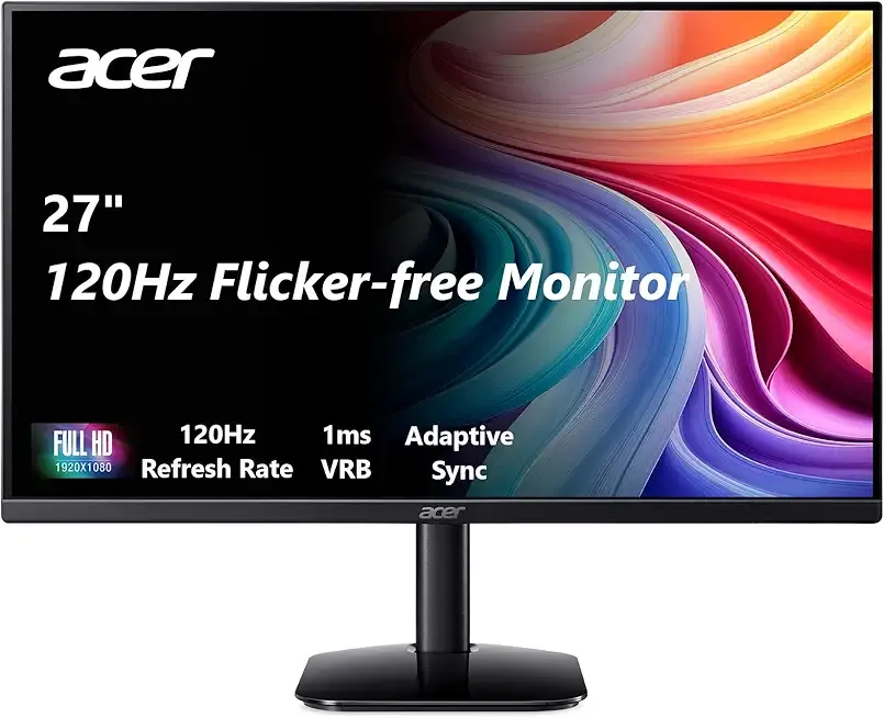 27 Inch Monitor- KB272-27 Inch FHD IPS (1920 x 1080) Display, Up to 120Hz Refresh Rate, 99% sRGB, Tilt, Adaptive-Sync Support (FreeSync Compatible) 1ms (VRB), sRGB 99% Color, HDMI & VGA Ports