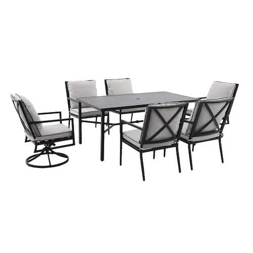 Hampton Bay Broadview 7-Piece Steel Patio Dining Set with Light Cream Cushions, Black Piping