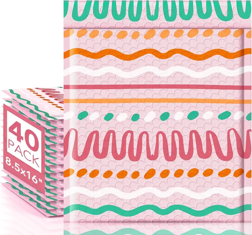 Metronic Bubble Mailers 8.5x12" 40pc Usable Size 8.5x11, Self-Sealing Padded Envelopes for Small Business, Waterproof Bubble Envelopes for Mailing, Gifts Packaging, Shipping Supplies Color Ribbon